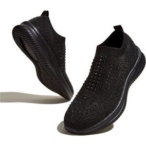 Women's Rhinestone Mesh Slip On Walking Shoes Fashion Breathable Spakle